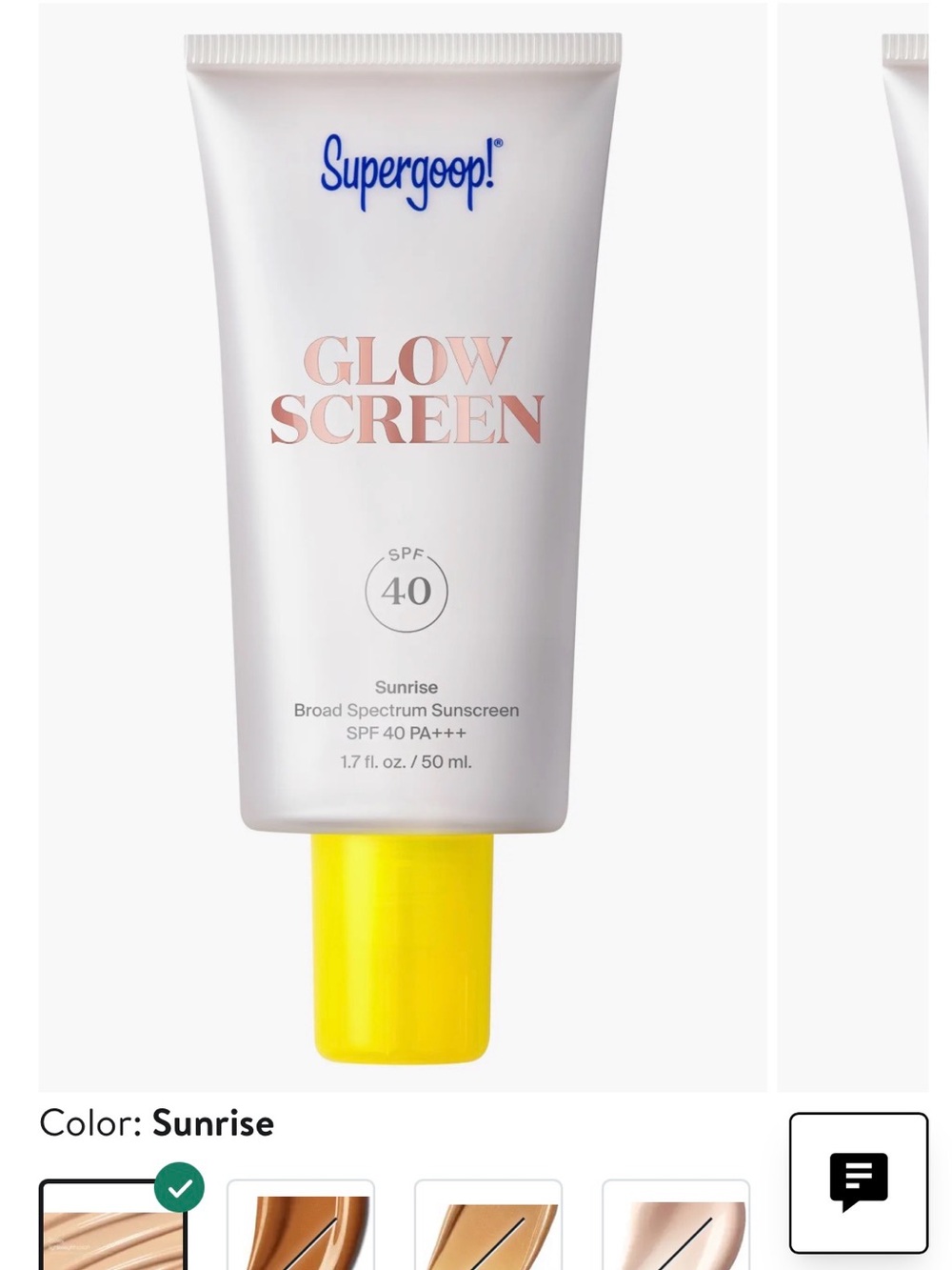 Supergoop! Glow Screen SPF 40 Sunscreen in “Sunrise “ .5 oz